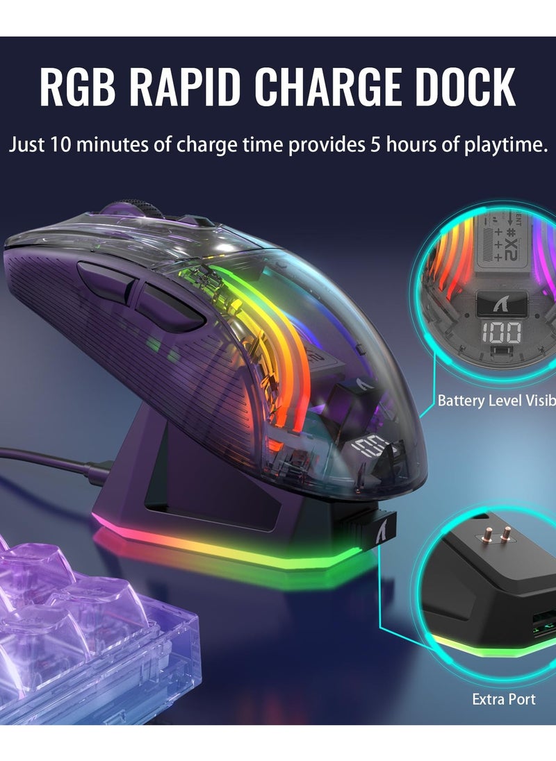 Attack Shark - X2 Pro Wireless Gaming Mouse with RGB Charging Dock,Tri-Mode PC Gaming Mice 2.4G/Bluetooth/Wired,Noiseless Mouse RGB Backlit,Transparent Shell,PixArt 3212 4000 DPI,for Win/MAC,Black - Image 1