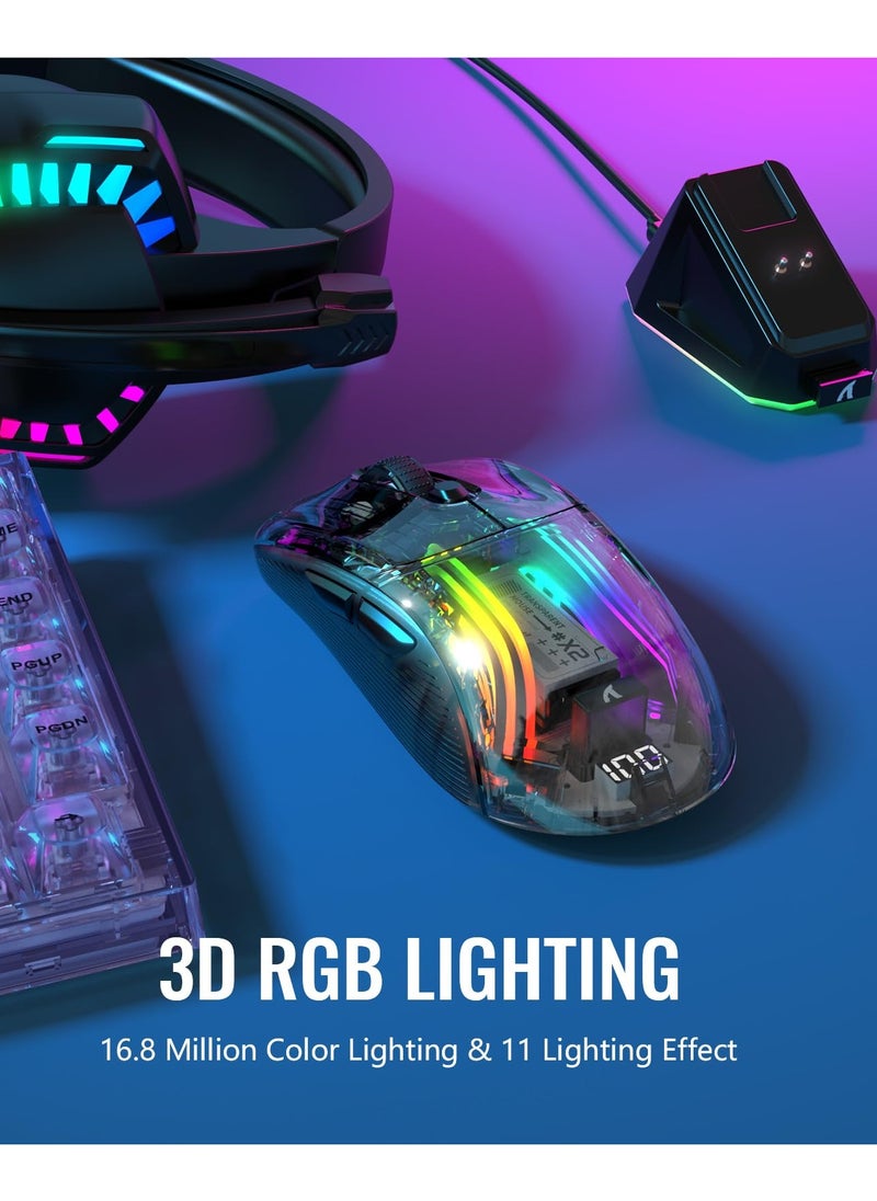 Attack Shark - X2 Pro Wireless Gaming Mouse with RGB Charging Dock,Tri-Mode PC Gaming Mice 2.4G/Bluetooth/Wired,Noiseless Mouse RGB Backlit,Transparent Shell,PixArt 3212 4000 DPI,for Win/MAC,Black - Image 1