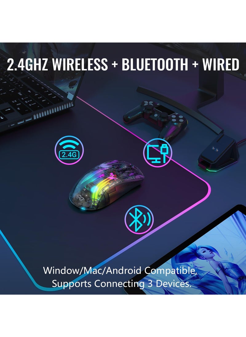 Attack Shark - X2 Pro Wireless Gaming Mouse with RGB Charging Dock,Tri-Mode PC Gaming Mice 2.4G/Bluetooth/Wired,Noiseless Mouse RGB Backlit,Transparent Shell,PixArt 3212 4000 DPI,for Win/MAC,Black - Image 1