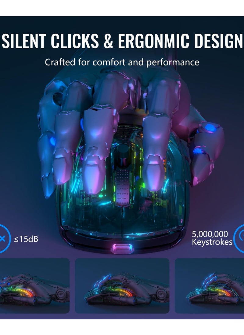 Attack Shark - X2 Pro Wireless Gaming Mouse with RGB Charging Dock,Tri-Mode PC Gaming Mice 2.4G/Bluetooth/Wired,Noiseless Mouse RGB Backlit,Transparent Shell,PixArt 3212 4000 DPI,for Win/MAC,Black - Image 1