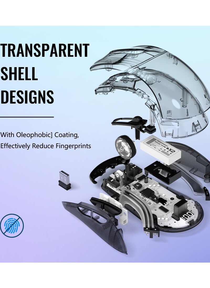 Attack Shark - X2 Pro Wireless Gaming Mouse with RGB Charging Dock,Tri-Mode PC Gaming Mice 2.4G/Bluetooth/Wired,Noiseless Mouse RGB Backlit,Transparent Shell,PixArt 3212 4000 DPI,for Win/MAC,Black - Image 1