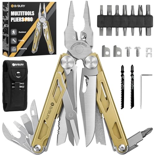 BIBURY Multitool Pliers Pro BI2045, 31-in-1 Stainless Steel Multi Tool with Replaceable Wire Cutters and Saw, Foldable Heavy-duty Multitool Set with Scissors and Screwdriver for Hiking Camping Repair - Image 1