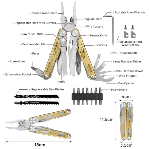 BIBURY Multitool Pliers Pro BI2045, 31-in-1 Stainless Steel Multi Tool with Replaceable Wire Cutters and Saw, Foldable Heavy-duty Multitool Set with Scissors and Screwdriver for Hiking Camping Repair - Image 2