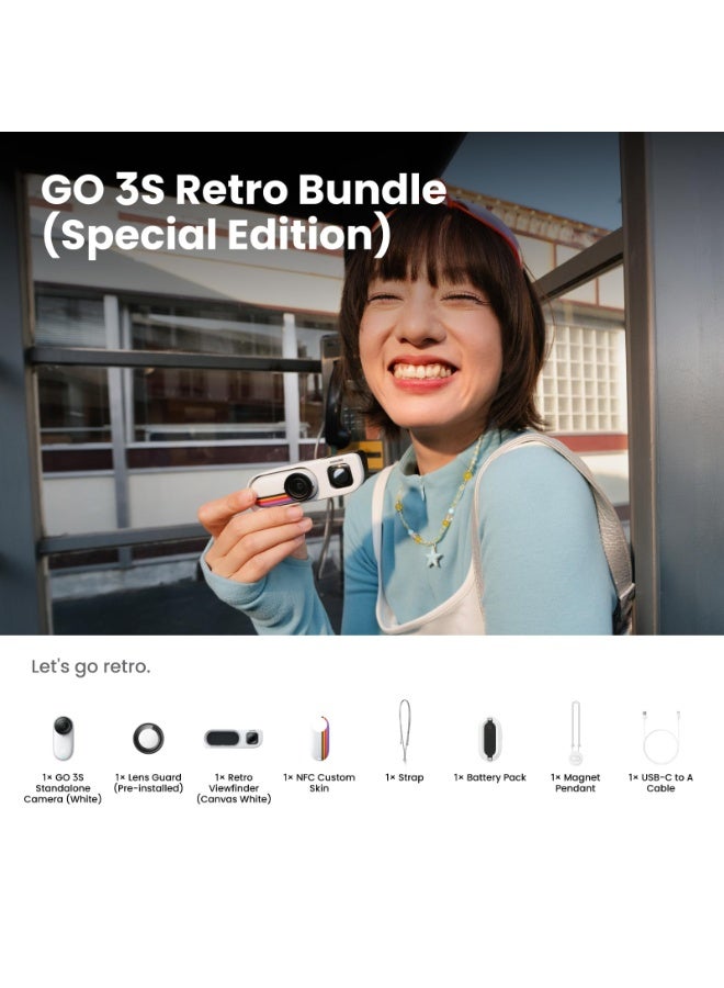 Insta360 GO 3S Retro Bundle Special Edition 128GB | Small 4K Vlogging Camera, Hands-Free POV Cam, Retro Filters, 4K30fps, Extra Bttery, Lightweight Wearable Vlog Camera for Street & Daily Shots - Canvas White - Image 4