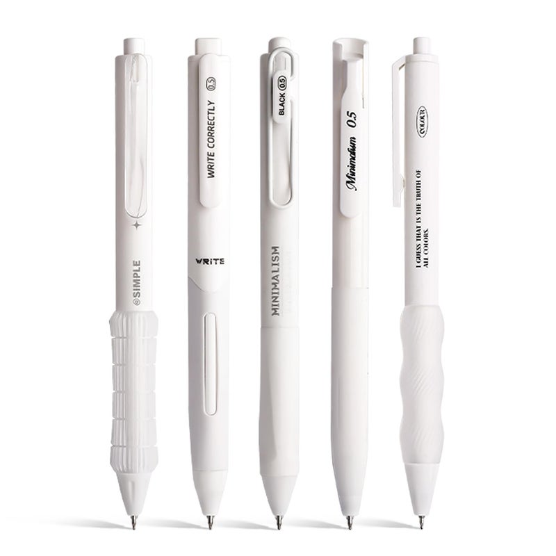 VideMundi 5 Count Pastel Gel Ink Pen Set,Cute Note Taking 0.5mm Fine Point Retractable 5 Count Black Ink Pens for Writing, Journaling, School, Office (White) - Image 1
