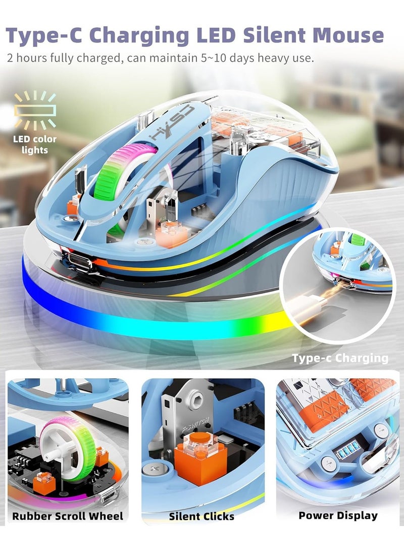 general Transparent Wireless Mouse, Silent RGB Backlit, Tri-Mode 2.4G  BT5.1 Gaming Mouse, Adjustable DPI, Rechargeable - Image 4