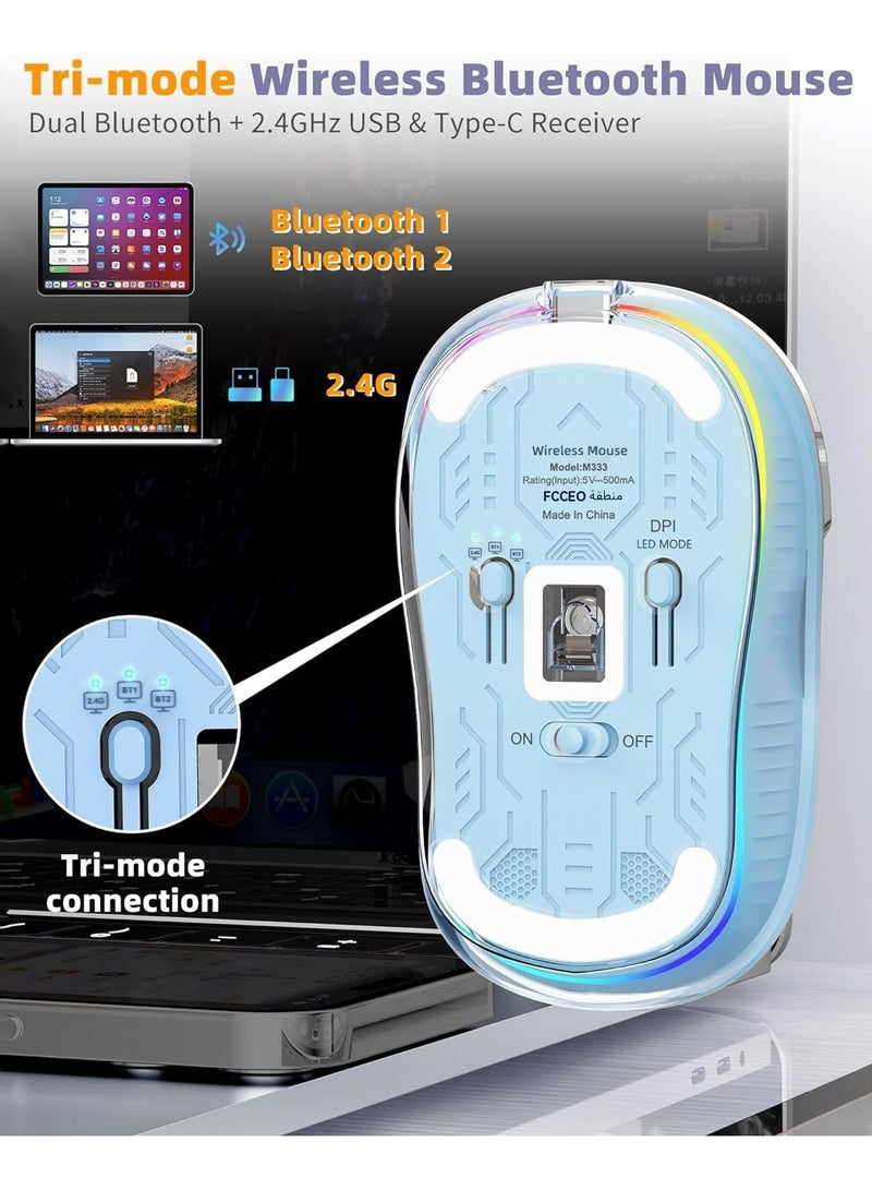 general Transparent Wireless Mouse, Silent RGB Backlit, Tri-Mode 2.4G  BT5.1 Gaming Mouse, Adjustable DPI, Rechargeable - Image 2
