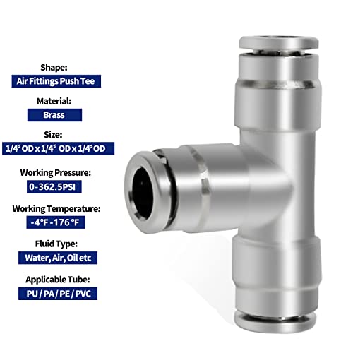 KEIYSHOLCK Brass 1/4" Tube OD 3 Way Union Tee Air Fittings Push to Connect Tube Fitting Quick Pneumatic Connector Push Lock Fittings - 2 Pack - Image 3