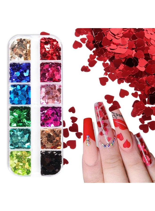 Furimuk Heart Glitter Sequins For Valentine'S Day Nail Art12 Colors 3D Holographic Sparkles Heart Shape Flakes Sticker Confetti Glitter Nail Decals For Nail Decoration Eye Face Body Diy Crafts - Image 1