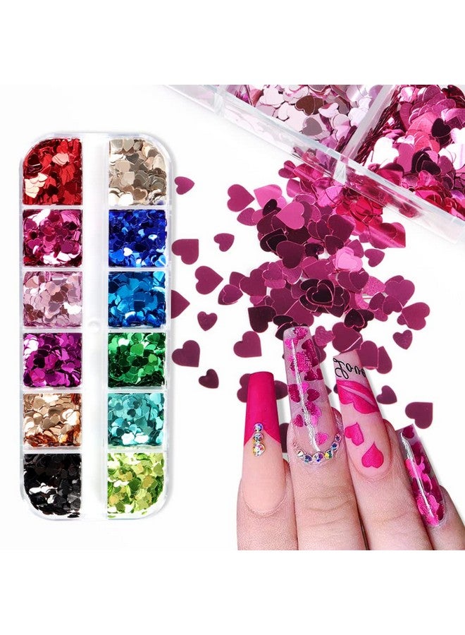 Furimuk Heart Glitter Sequins For Valentine'S Day Nail Art12 Colors 3D Holographic Sparkles Heart Shape Flakes Sticker Confetti Glitter Nail Decals For Nail Decoration Eye Face Body Diy Crafts - Image 3