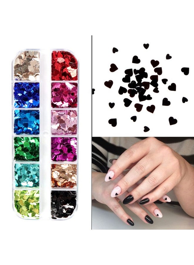 Furimuk Heart Glitter Sequins For Valentine'S Day Nail Art12 Colors 3D Holographic Sparkles Heart Shape Flakes Sticker Confetti Glitter Nail Decals For Nail Decoration Eye Face Body Diy Crafts - Image 4