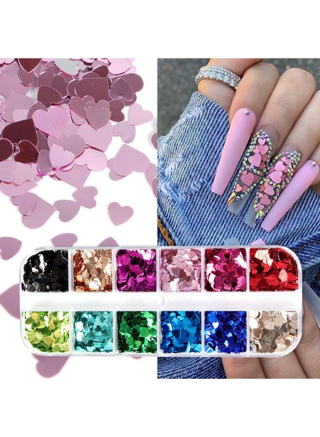 Furimuk Heart Glitter Sequins For Valentine'S Day Nail Art12 Colors 3D Holographic Sparkles Heart Shape Flakes Sticker Confetti Glitter Nail Decals For Nail Decoration Eye Face Body Diy Crafts - Image 2