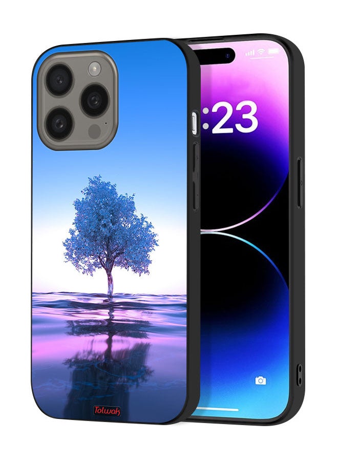 Tolwak Apple iPhone 15 Pro Protective Case Cover Tree Neon Body Of Water Reflection Digital Art  - Image 1