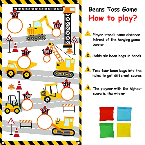 TONIFUL لعبة رمي شاحنة البناء مع 4 أكياس فاصوليا ، لافتة لعبة حفار رمي داخلية وخارجية مع 7 ثقوب تسجيل للأولاد والأطفال والمراهقين والبالغين لتزيين حفلات عيد الميلاد (أصفر) - Image 3