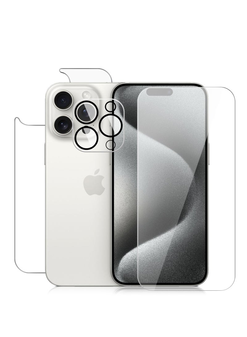 3 in 1 Screen Protector for iPhone 15 Pro, Front and Back Tempered Glass Screen Protector, Camera Lens Protector Ultra Thin Bubble Free(6.1 inch) - Image 1