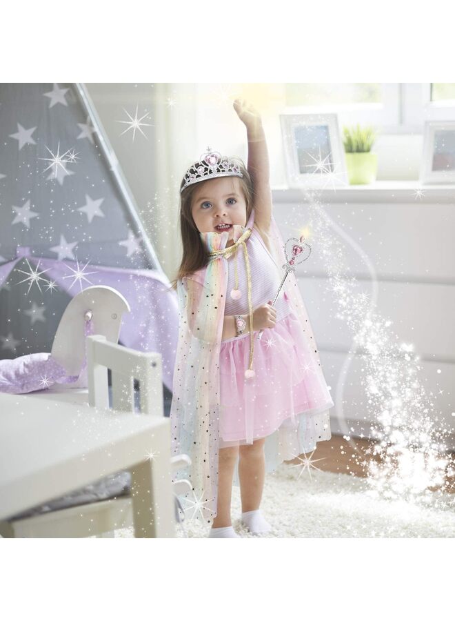 LAMAY 7Pcs Princess Party Set Glitter Cloak Tiara Wand Necklace Earrings Bracelet Ring for Birthday Celebration Halloween Costume Photo Booth Props Cosplay Accessories(Blue) - Image 4