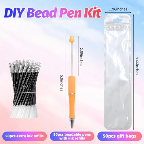 DASTTUIS 150 Pieces DIY Beadable Pen Kit 50 Plastic Ballpoint Pens with Refills Bags School Supplies Office Accessories Decorative Items for Students Teachers Sweet - Image 3