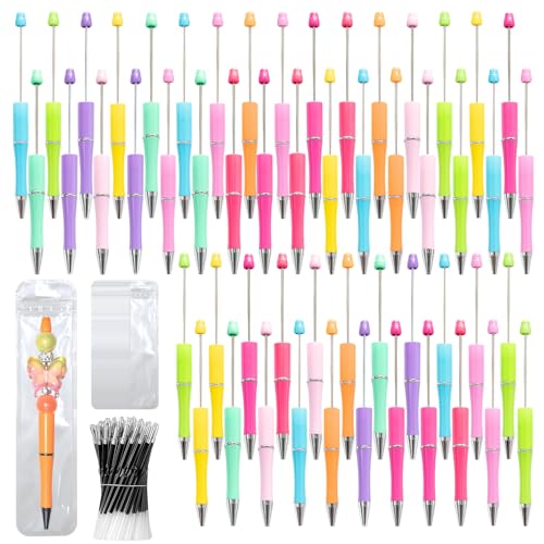 DASTTUIS 150 Pieces DIY Beadable Pen Kit 50 Plastic Ballpoint Pens with Refills Bags School Supplies Office Accessories Decorative Items for Students Teachers Sweet - Image 1