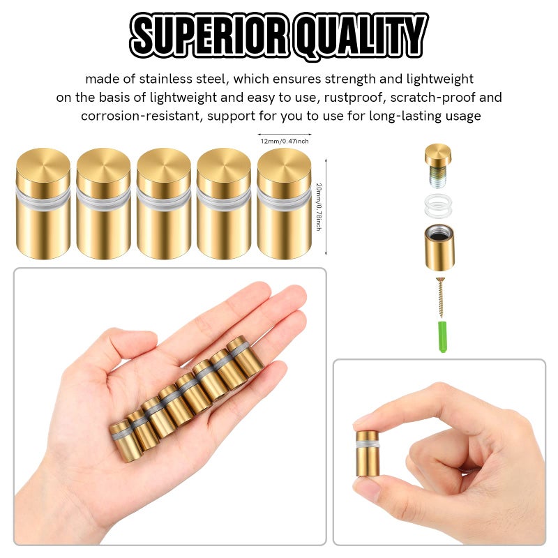 Ferraycle 8 Sets Standoff Screws Stainless Steel Advertising Standoff Mount Metal Hardware Sign Mounting Hardware for Hanging Acrylic Picture Frame(1/2 x 0.79 Inch) - Image 4