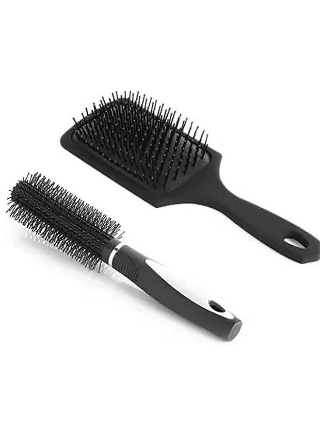 LOWPRICE Combo of Cushion Paddle Hair Brush and Round Hair Comb Brush with Soft Nylon Bristles for Women and Men - Image 1