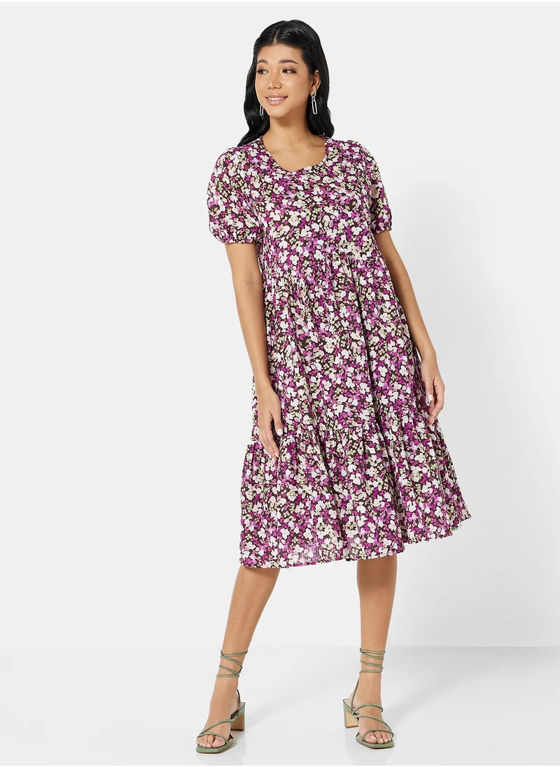 VERO MODA Floral Puff Sleeve Midi Dress