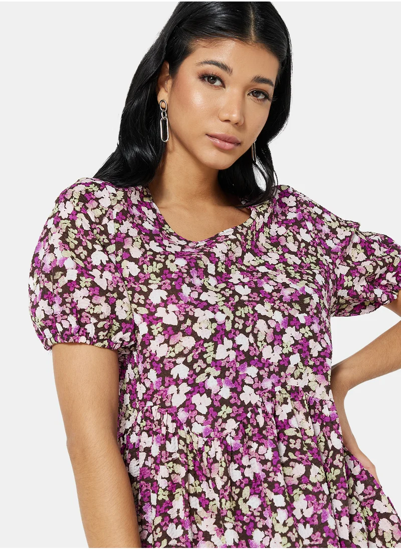 VERO MODA Floral Puff Sleeve Midi Dress