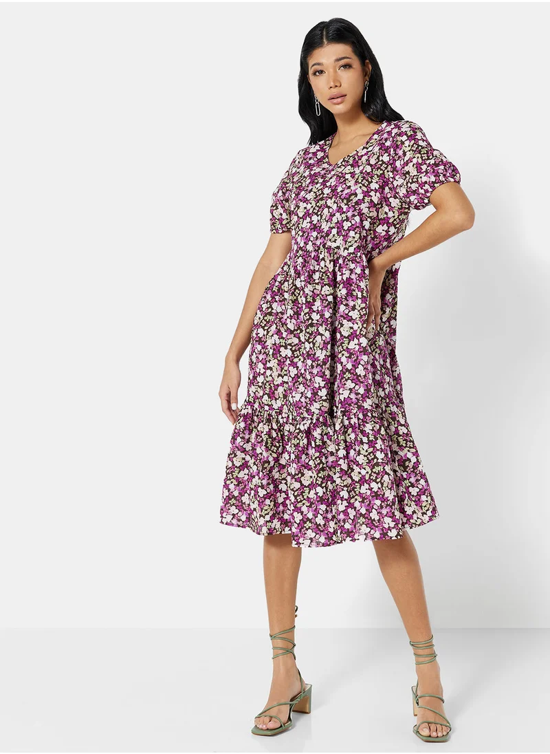 فيرو مودا Floral Puff Sleeve Midi Dress