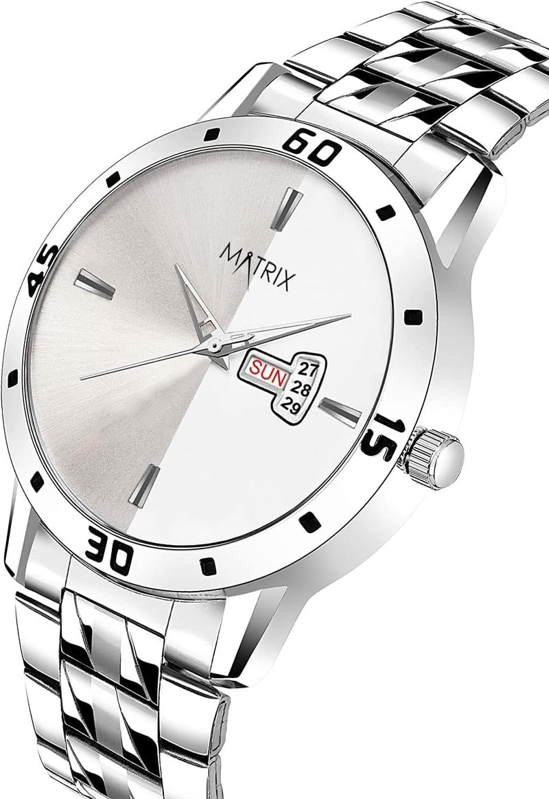 ماتريكس ساعة ماتريكس دي آند ديت أنالوج للرجال والأولاد (أسود)، فضي، حزام - Image 3