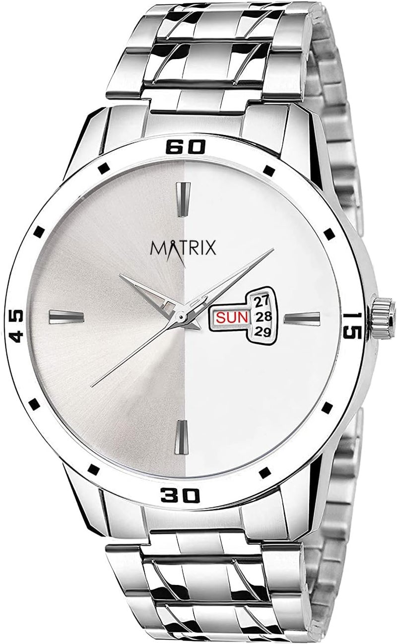 ماتريكس ساعة ماتريكس دي آند ديت أنالوج للرجال والأولاد (أسود)، فضي، حزام - Image 1