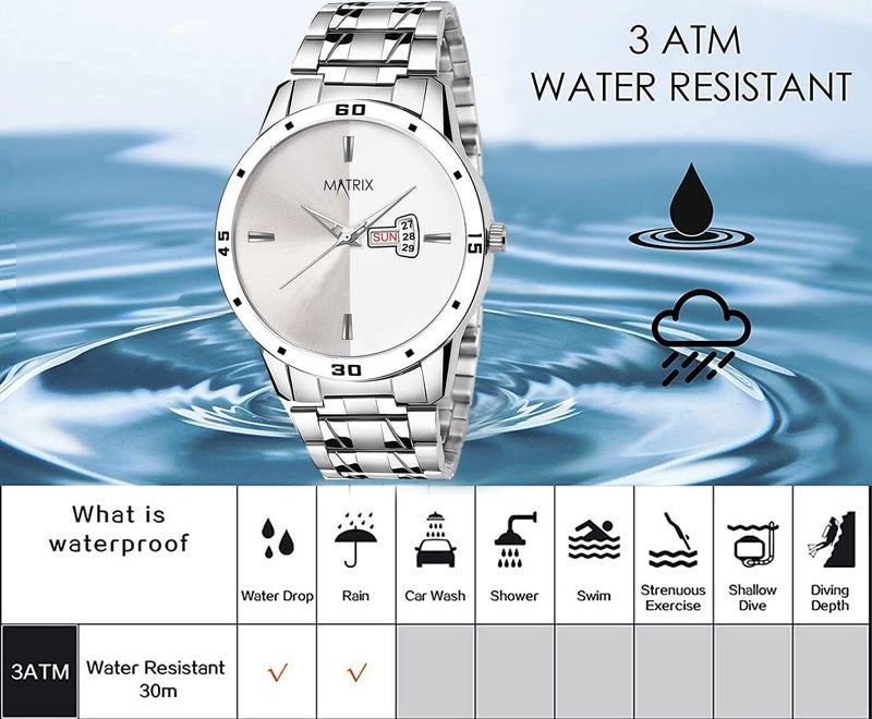 ماتريكس ساعة ماتريكس دي آند ديت أنالوج للرجال والأولاد (أسود)، فضي، حزام - Image 4