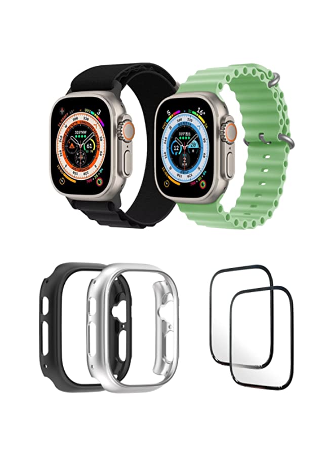 IAF Nylon G-hook Loop Buckle Watch Strap, 49mm,Silicone Ocean Band Strap for iWatch Ultra 8 49mm Black/Dark Blue , Case Compatible with iWatch Ultra 49mm Red/Pink , 2* pcs Watch glass Set of 6