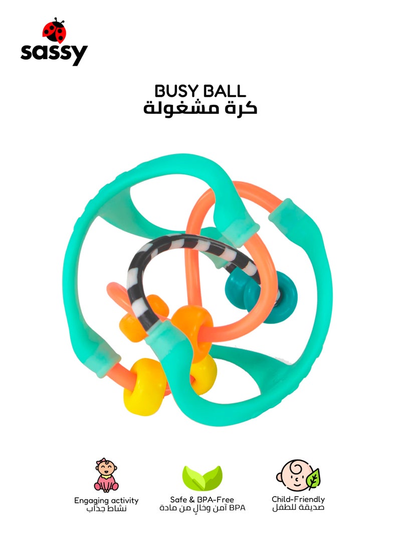 Sassy Ball with Bead Chase | Sensory Toy | Easy to Grasp | Encourages Cause & Effect | Great for 3+ Months | Ideal for Tactile Differentiation | 10.16 x 10.16 x 15.88 CM - Image 1