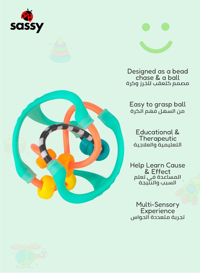 Sassy Ball with Bead Chase | Sensory Toy | Easy to Grasp | Encourages Cause & Effect | Great for 3+ Months | Ideal for Tactile Differentiation | 10.16 x 10.16 x 15.88 CM - Image 3