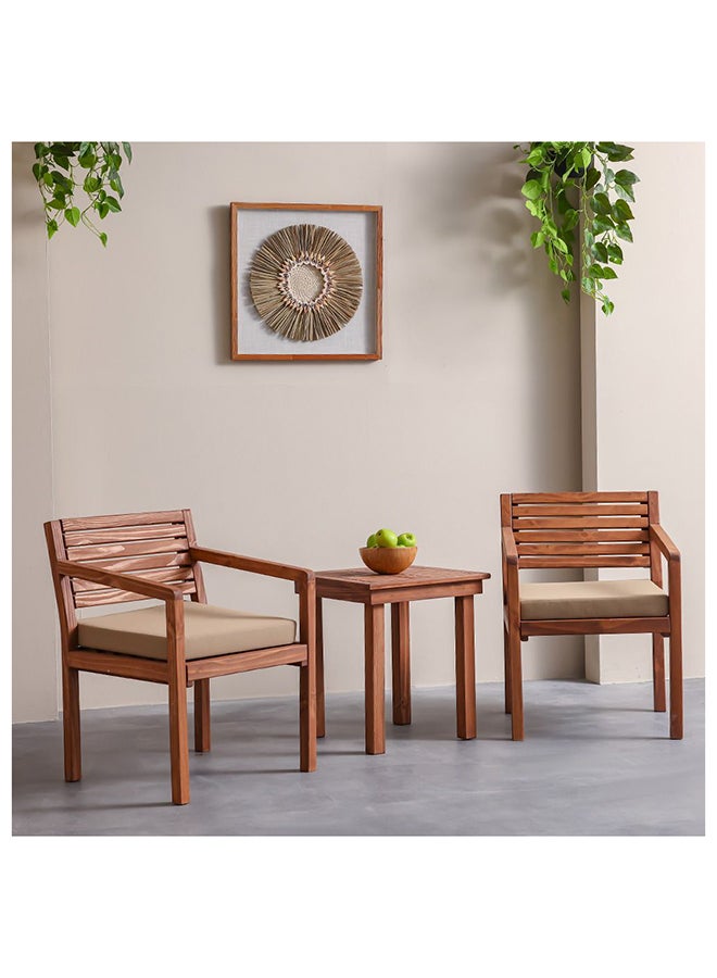 DANUBE HOME طقم أريكة خشبية خارجية كورال - أثاث شرفة يتسع لشخصين مع 2 كرسي وطاولة قهوة - طقم معيشة خارجي بني طبيعي للباحة والحديقة والشرفة - بناء خشبي متين - ضمان لمدة سنة