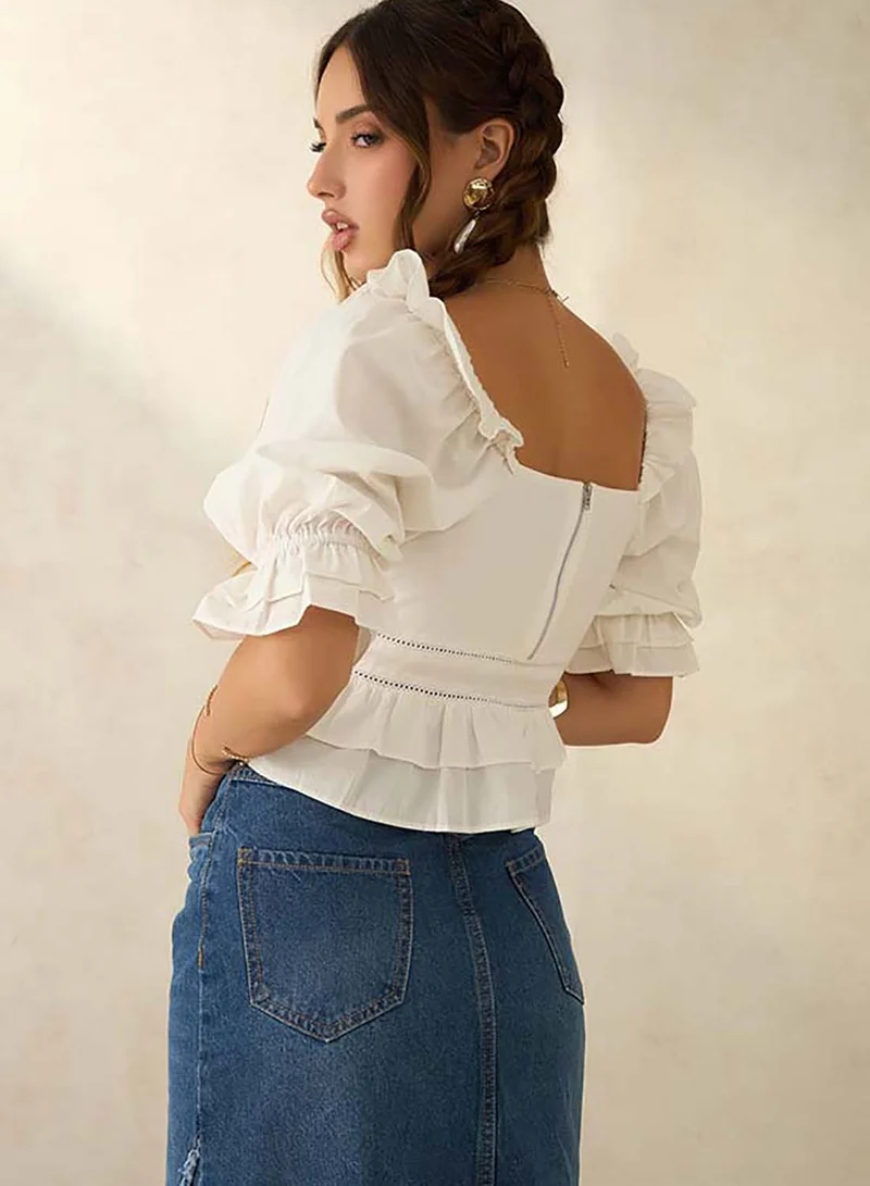 Virgio VIRGIO 100% Cotton Ruffled Lace Top