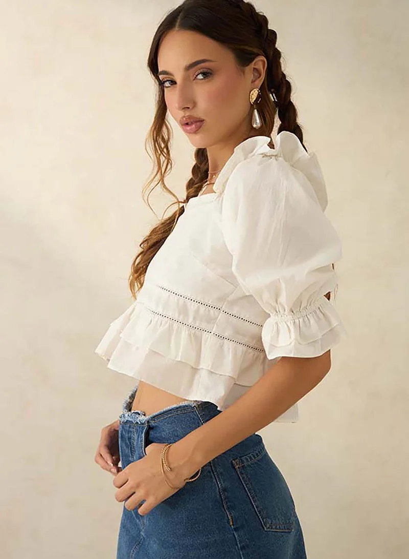 Virgio VIRGIO 100% Cotton Ruffled Lace Top