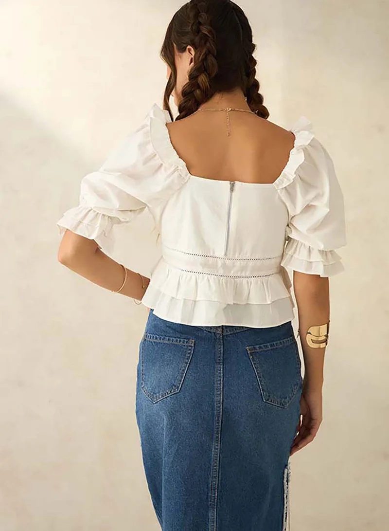 Virgio VIRGIO 100% Cotton Ruffled Lace Top