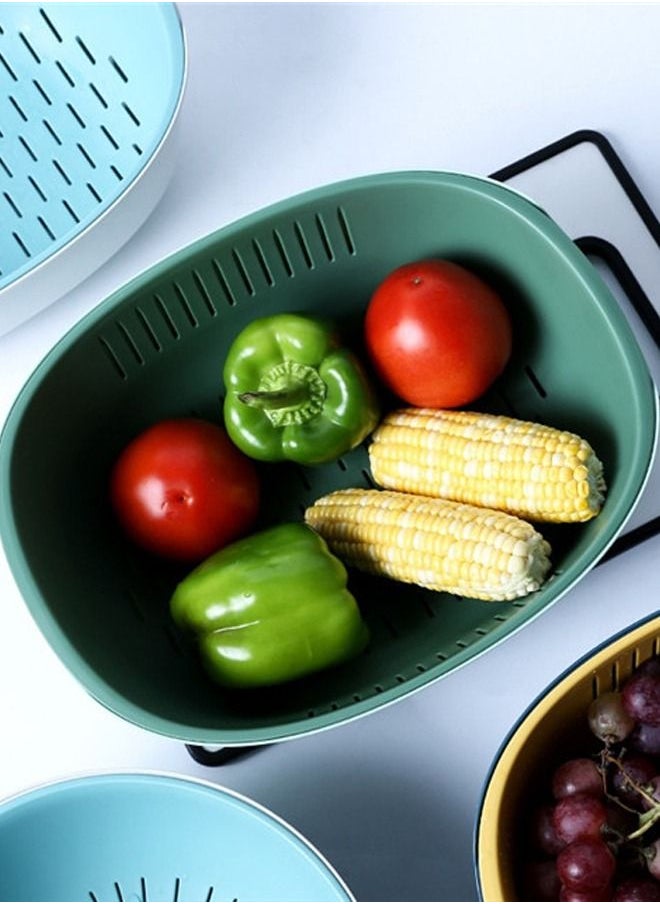 XIANGYU - Kitchen Double Drain Basket Plastic Multifunction Oval Washing And Storage Fruit Vegetable - Image 1
