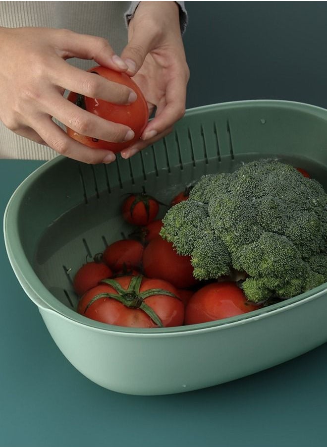 XIANGYU - Kitchen Double Drain Basket Plastic Multifunction Oval Washing And Storage Fruit Vegetable - Image 1