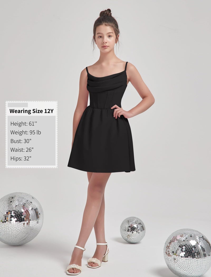 EXARUS Girls Formal Dress Tween Party Dance Spaghetti Strap Birthday Cocktail Teen Junior Wedding HOCO Ruffle Mini Elegant Dresses Black 14 Years - Image 5