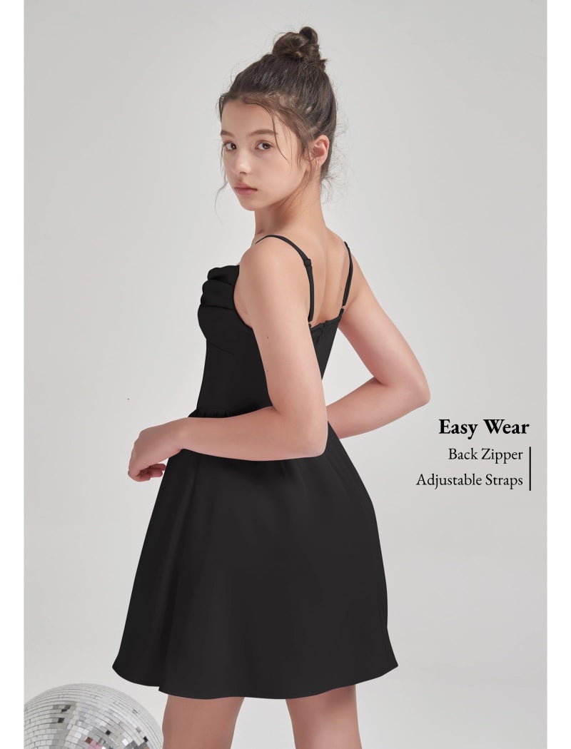 EXARUS Girls Formal Dress Tween Party Dance Spaghetti Strap Birthday Cocktail Teen Junior Wedding HOCO Ruffle Mini Elegant Dresses Black 14 Years - Image 3