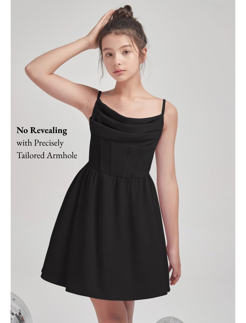 EXARUS Girls Formal Dress Tween Party Dance Spaghetti Strap Birthday Cocktail Teen Junior Wedding HOCO Ruffle Mini Elegant Dresses Black 14 Years - Image 4