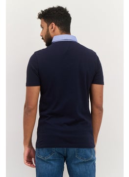Jules Men Slim Fit Plain Short Sleeves Front Pocket Polo, Navy  - Image 3