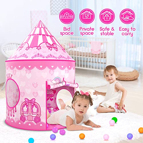 PigPigPen 3pc Kids Play Tent for Girls with Ball Pit Crawl Tunnel Princess Tents for Toddlers Baby Space World Playhouse Toys 3PC Princess Dream Tent - Image 5