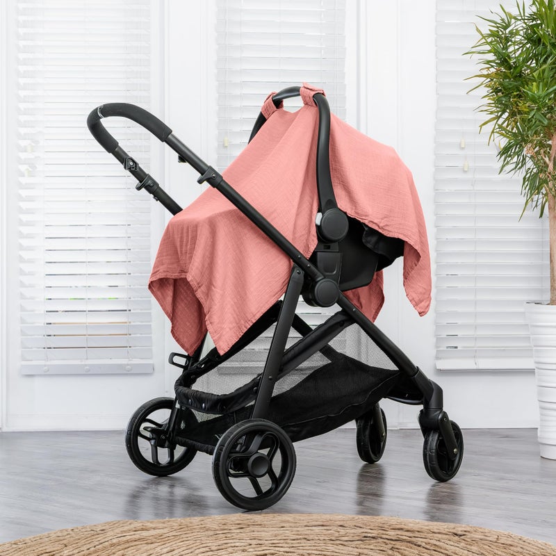 Comfy Cubs Baby Car Seat Cover - Soft, Breathable Bamboo Rayon and Muslin Cotton Blend - Lightweight Canopy for Sun, Bug, and Comfort Protection - Large Size Infant Seat Cover in Dusty Rose Design - Image 2