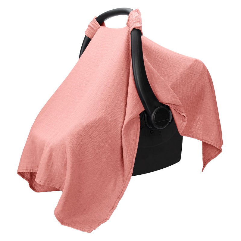 Comfy Cubs Baby Car Seat Cover - Soft, Breathable Bamboo Rayon and Muslin Cotton Blend - Lightweight Canopy for Sun, Bug, and Comfort Protection - Large Size Infant Seat Cover in Dusty Rose Design - Image 1