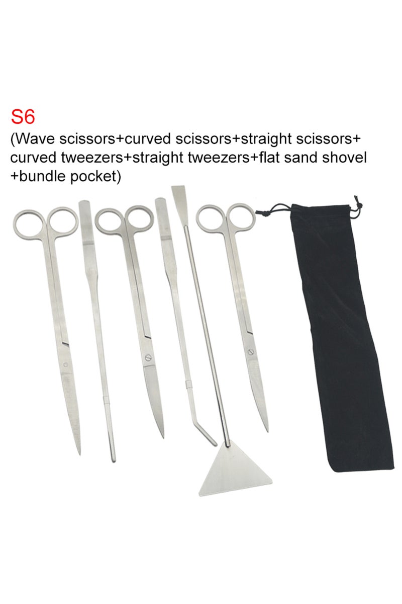 إيروريكس مجموعة أدوات S6 لأحواض السمك: مقص، ملقط، أدوات تنظيف نباتات الزينة المائية، مقص مموج، مقص للعشب، مصنوع من الفولاذ المقاوم للصدأ