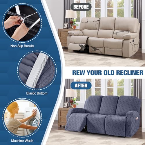 TAOCOCO Recliner Sofa Covers Stretch Reclining Couch Cover, Jacquard Recliner Couch Cover for 3 Seat Furniture Protector Sofa Slipcovers with Elastic Bottom for Kids, Pets (Grey) - Image 5