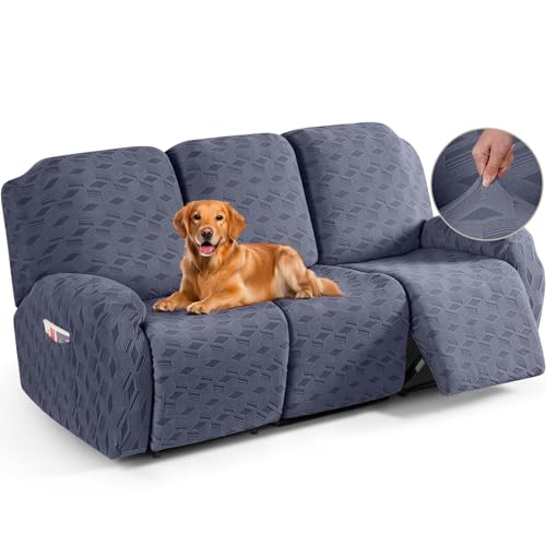 TAOCOCO Recliner Sofa Covers Stretch Reclining Couch Cover, Jacquard Recliner Couch Cover for 3 Seat Furniture Protector Sofa Slipcovers with Elastic Bottom for Kids, Pets (Grey) - Image 1