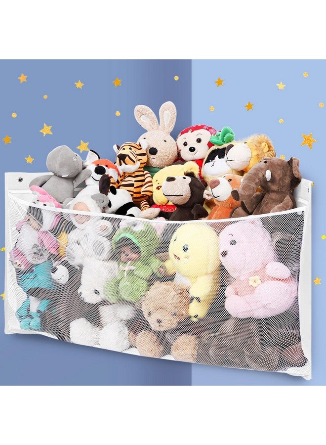 ANROYE Large Corner Stuffed Animal Storage, Kids Plushies Toy White Wall Hammock for Girls Room, Baby Squishmallow Holder for Nursery, Organizer Idea for Bear Hanging Display Boy Gift - Image 1